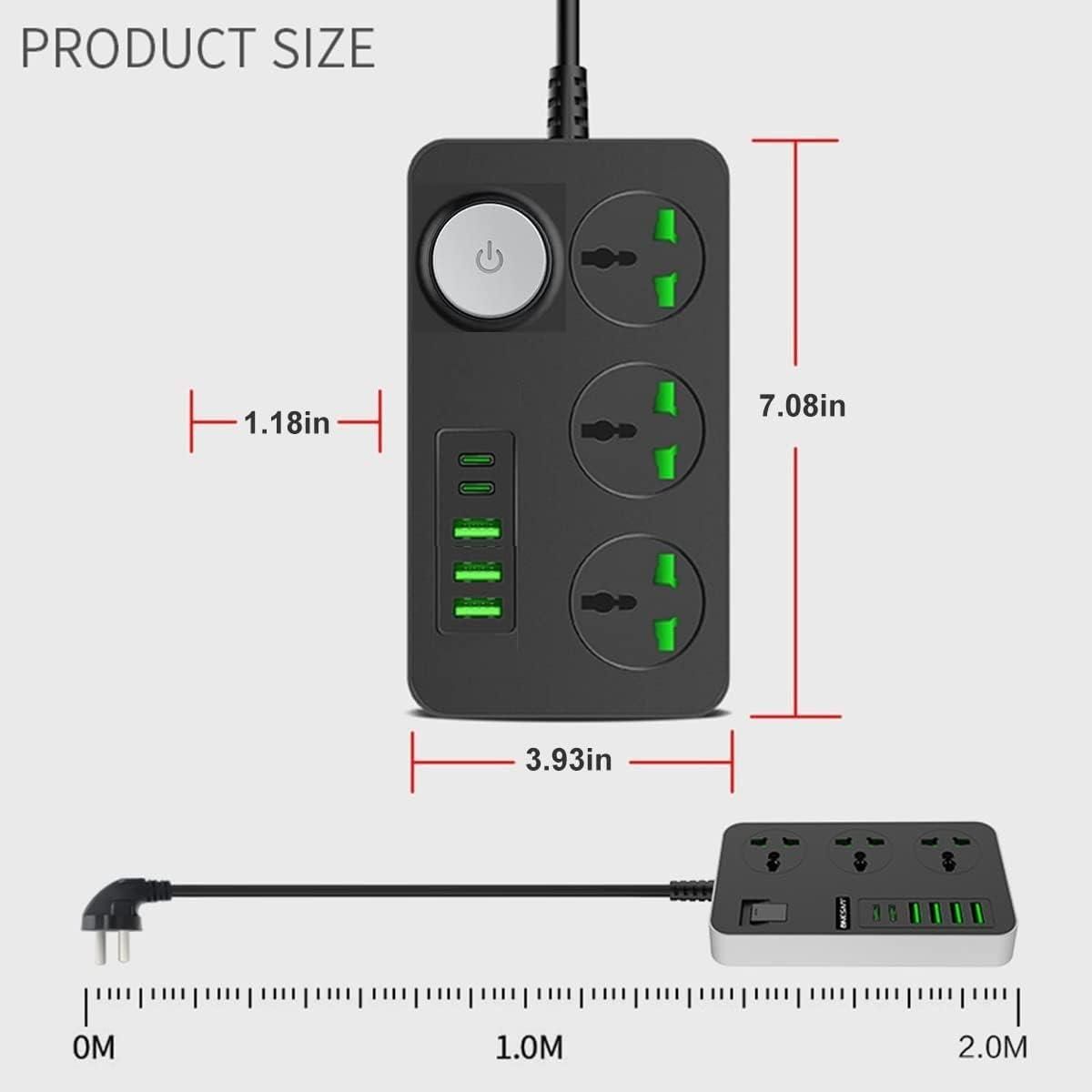 Multi Port Extension With USB Port 2m Power Cord