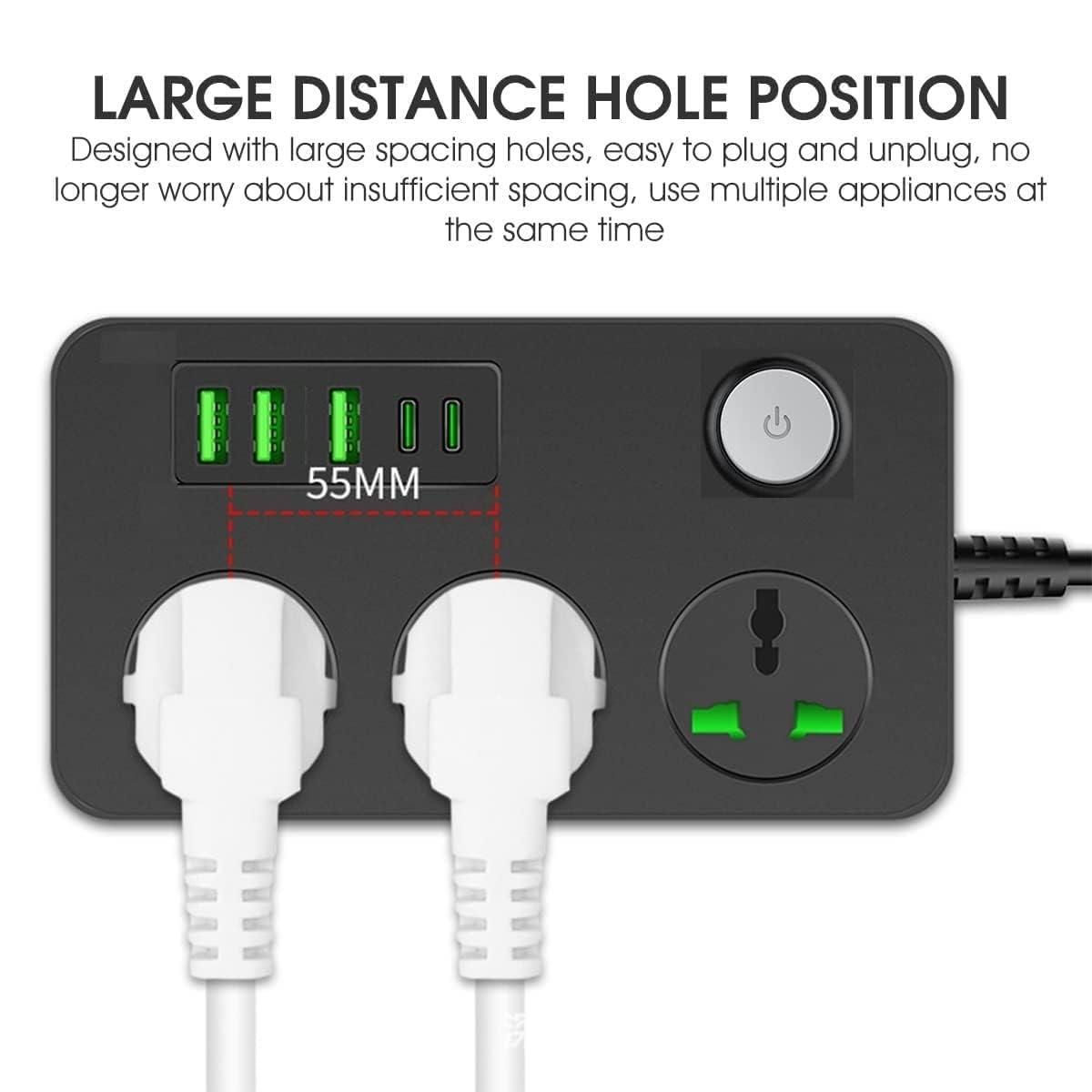 Multi Port Extension With USB Port 2m Power Cord